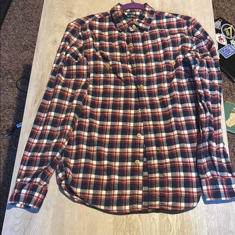 J. Crew Red and Blue Casual Button Down Shirt